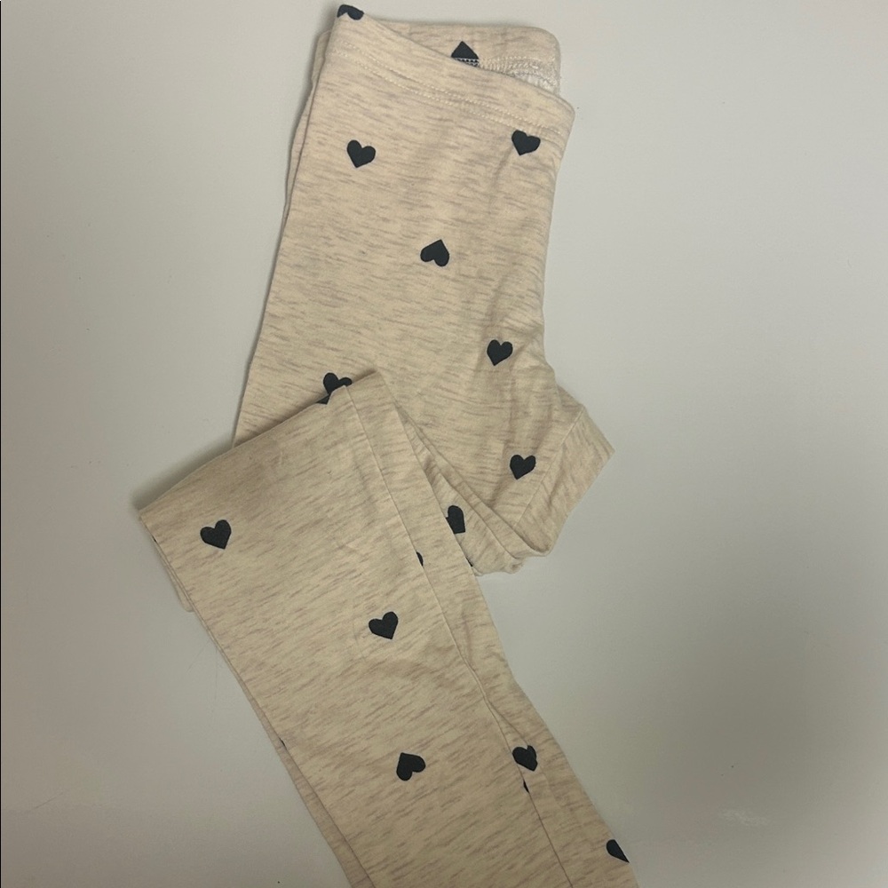 Old Navy Cream Leggings with Black Hearts